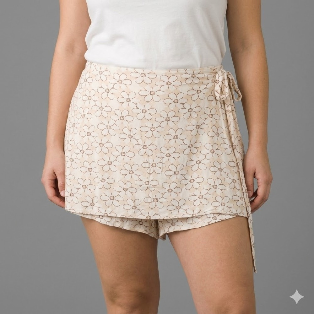 Roxy Floral Wrap Skort‎ Rayon Side Tie Asymmetric Hem Size L/G/12